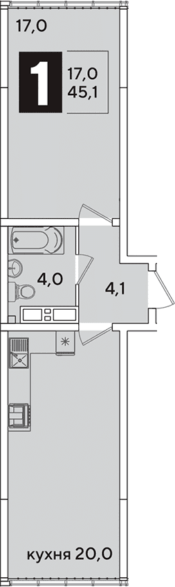 Продается 2-комн. квартира, 45.1 м²