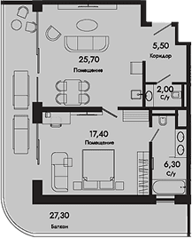 Продается 1-комн. квартира, 56.9 м²