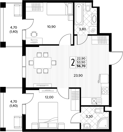 Продается 2-комн. квартира, 53.9 м²