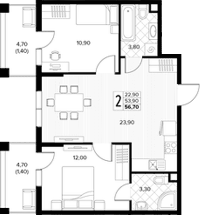 Продается 3-комн. квартира, 53.9 м²
