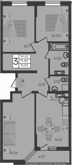 Продается 3-комн. квартира, 74.85 м²