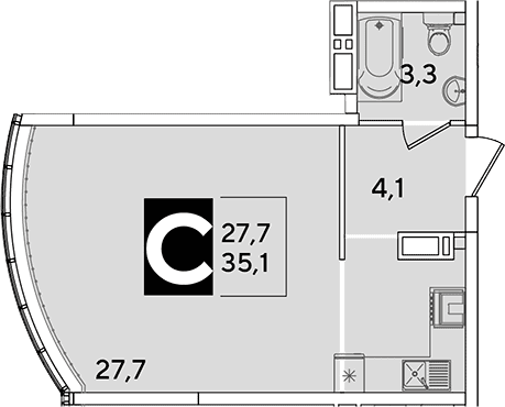 Продается 1-комн. квартира, 35.1 м²