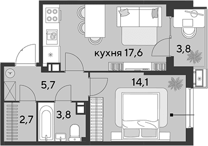 Продается 2-комн. квартира, 43.9 м²