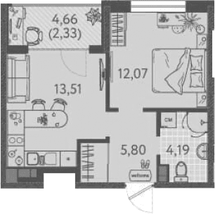 Продается 1-комн. квартира, 35.57 м²