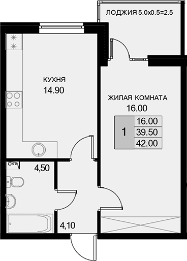 Продается 1-комн. квартира, 39.5 м²