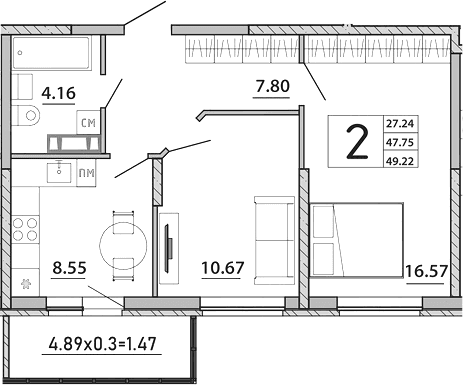Продается 2-комн. квартира, 47.75 м²