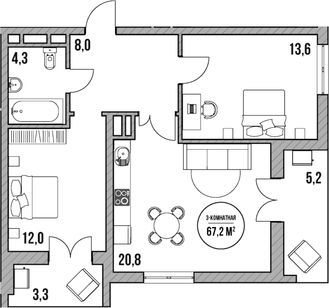 Продается 3-комн. квартира, 58.7 м²