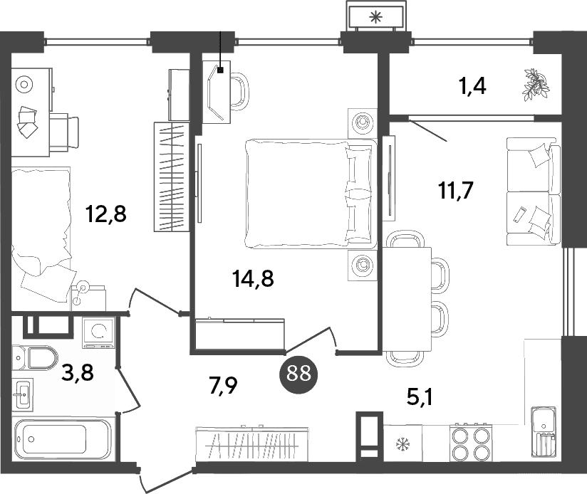 Продается 3-комн. квартира, 56.1 м²