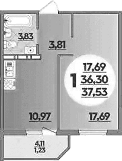 Продается 1-комн. квартира, 36.3 м²