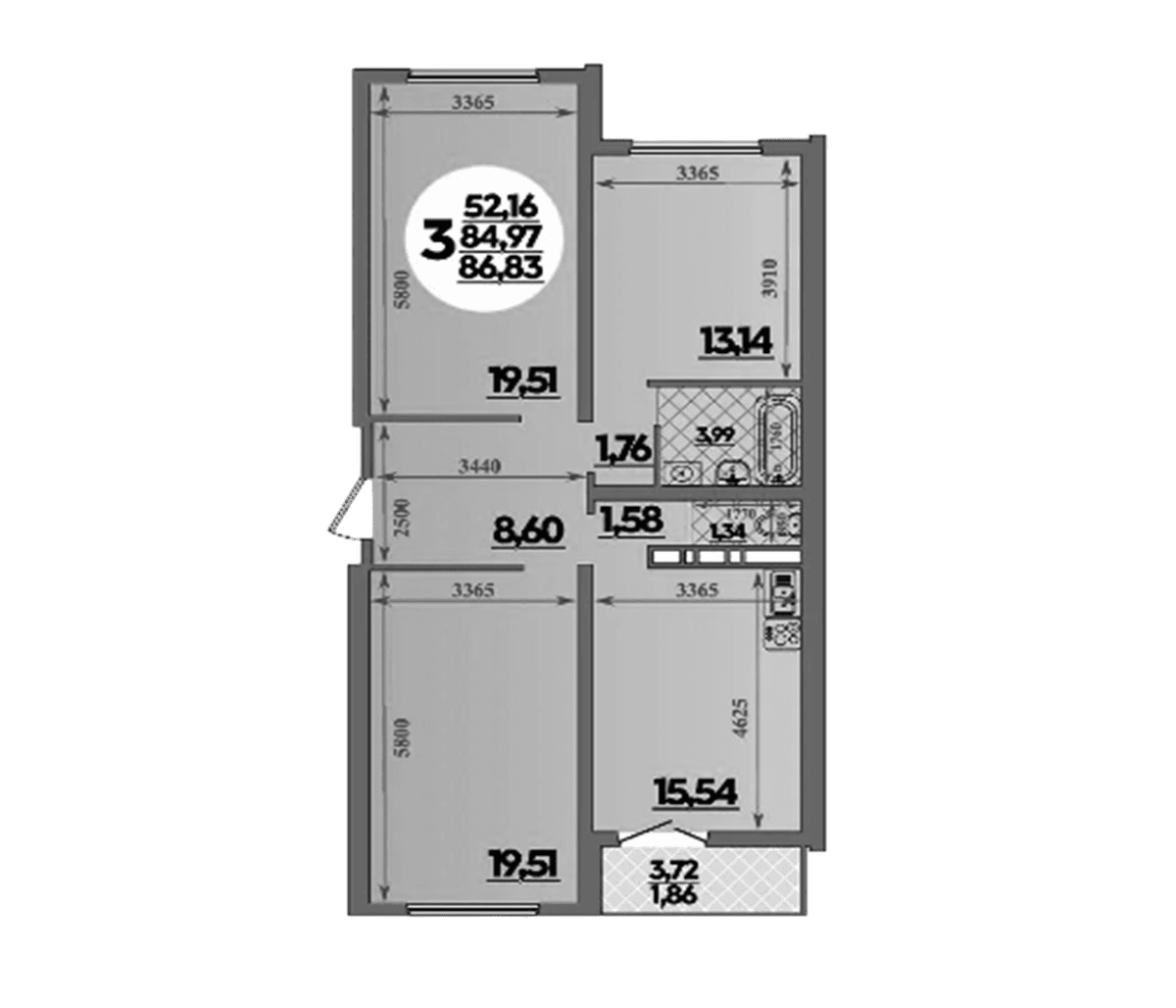 Продается 3-комн. квартира, 84.97 м²