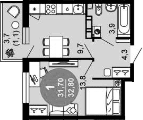 Продается 1-комн. квартира, 31.7 м²