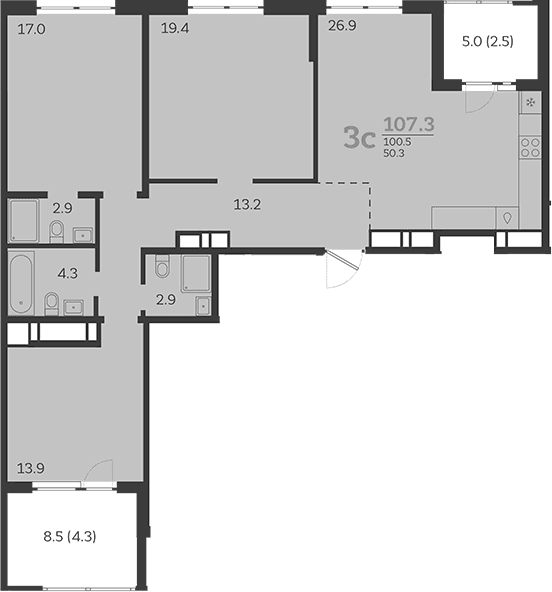 Продается 4-комн. квартира, 100.5 м²