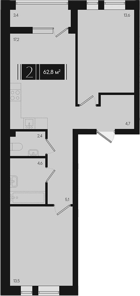 Продается 2-комн. квартира, 61.1 м²