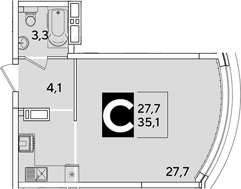 Продается 1-комн. квартира, 35.1 м²