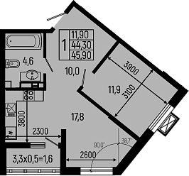 Продается 1-комн. квартира, 44.3 м²