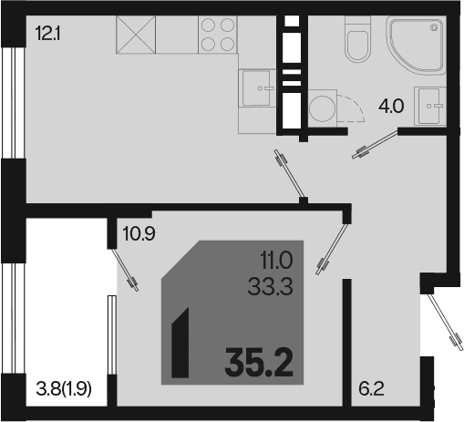 Продается 1-комн. квартира, 33.2 м²