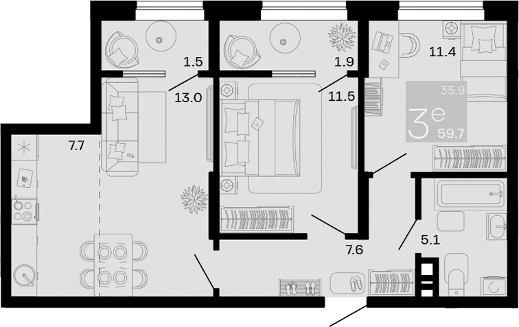 Продается 3-комн. квартира, 56.3 м²