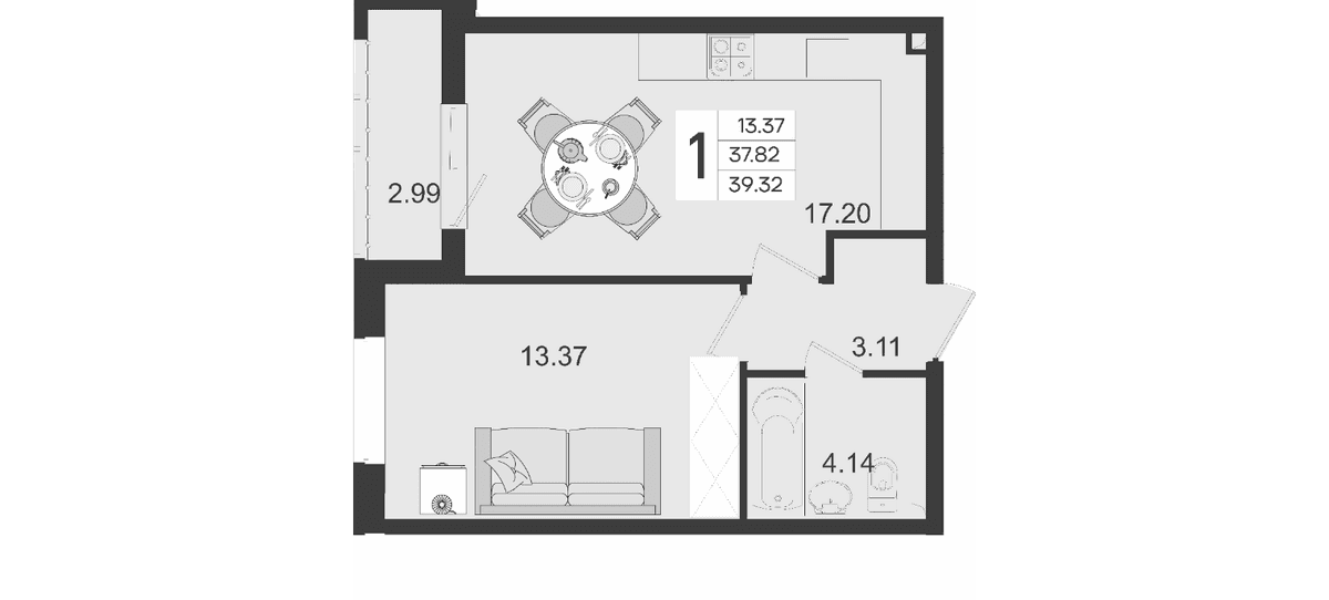 Продается 1-комн. квартира, 37.82 м²