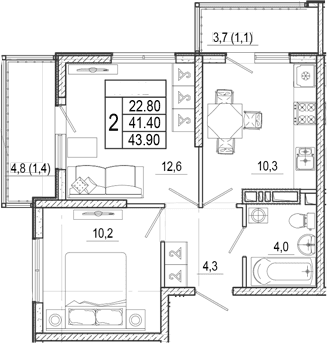Продается 2-комн. квартира, 41.4 м²