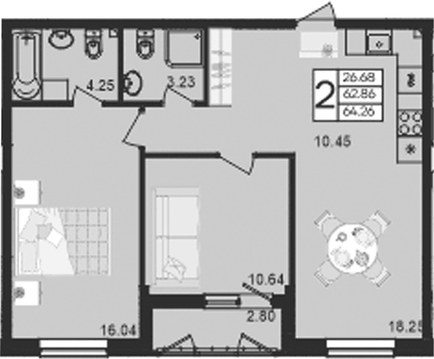 Продается 2-комн. квартира, 62.86 м²