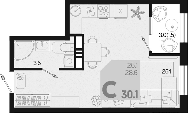 Продается 1-комн. квартира, 28.6 м²