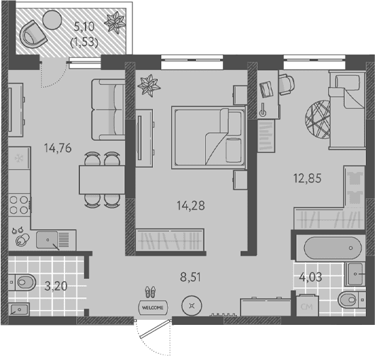 Продается 2-комн. квартира, 57.63 м²