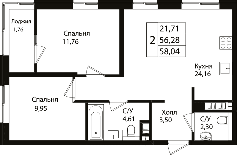 Продается 3-комн. квартира, 56.3 м²