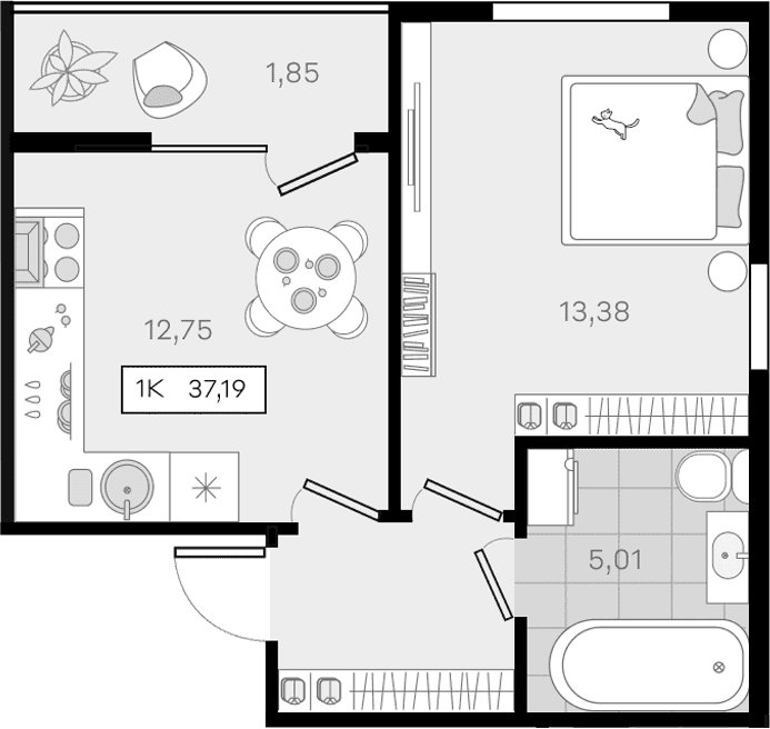 Продается 1-комн. квартира, 35.34 м²