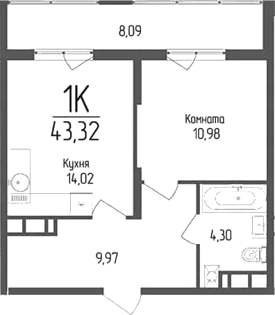 Продается 1-комн. квартира, 39.27 м²