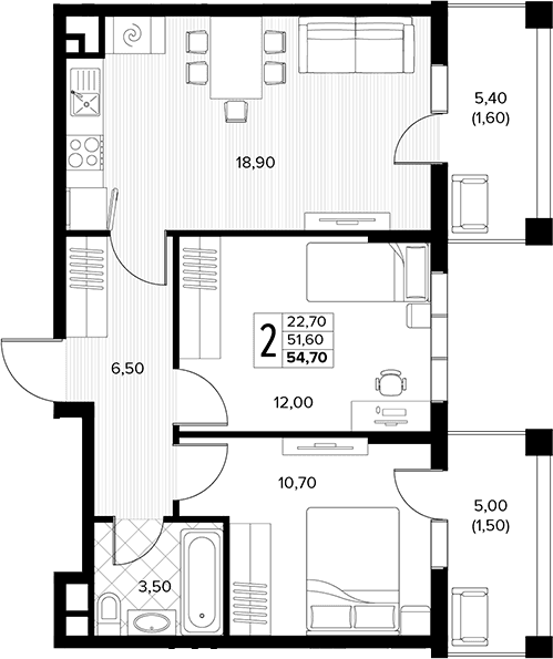 Продается 2-комн. квартира, 51.6 м²