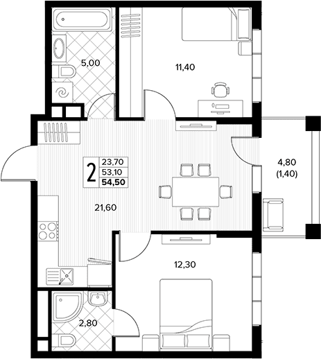 Продается 2-комн. квартира, 53.1 м²