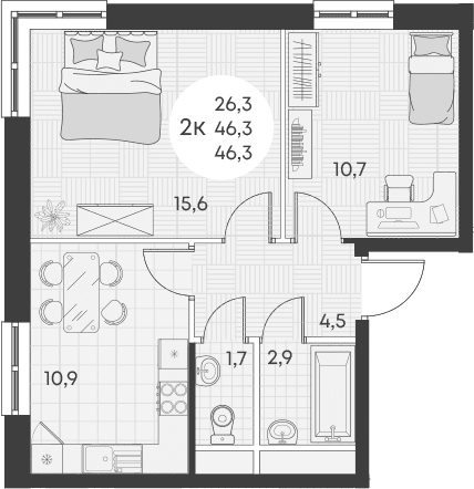 Продается 2-комн. квартира, 46.3 м²