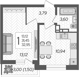 Продается 1-комн. квартира, 31.45 м²