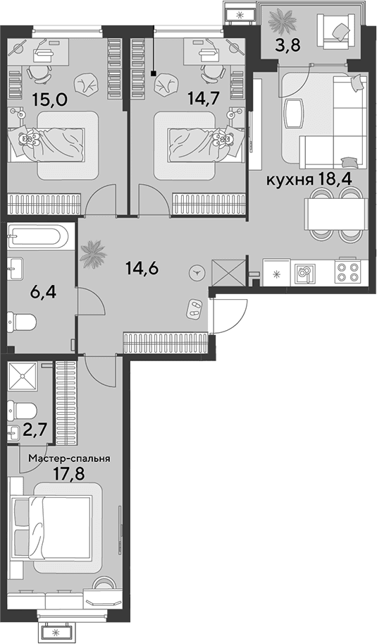 Продается 4-комн. квартира, 89.6 м²