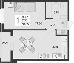 Продается 1-комн. квартира, 37.15 м²