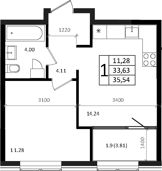 Продается 2-комн. квартира, 33.63 м²