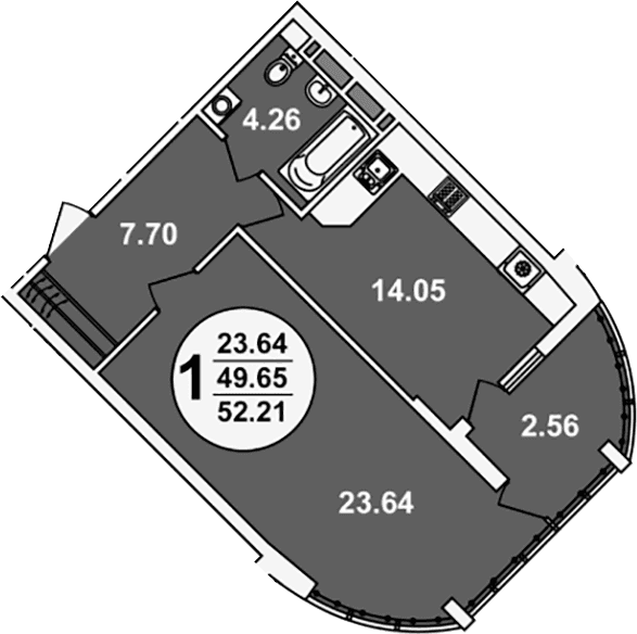 Продается 1-комн. квартира, 49.65 м²