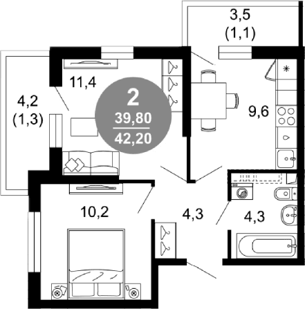 Продается 2-комн. квартира, 39.8 м²