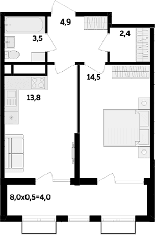 Продается 1-комн. квартира, 39.1 м²