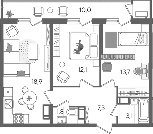 Продается 3-комн. квартира, 56.9 м²