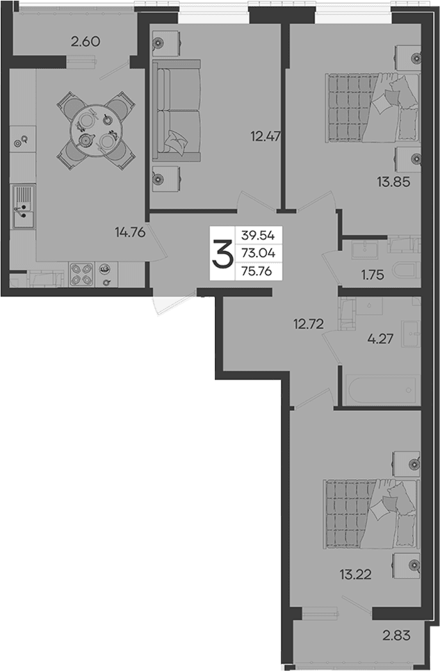 Продается 3-комн. квартира, 73.04 м²