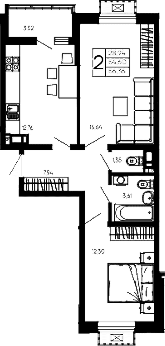 Продается 2-комн. квартира, 54.6 м²