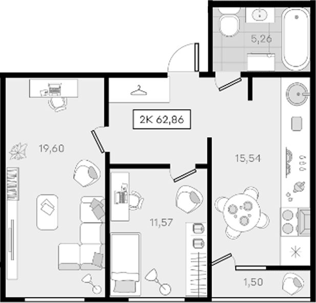 Продается 2-комн. квартира, 61.36 м²
