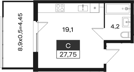 Продается 1-комн. квартира, 23.3 м²