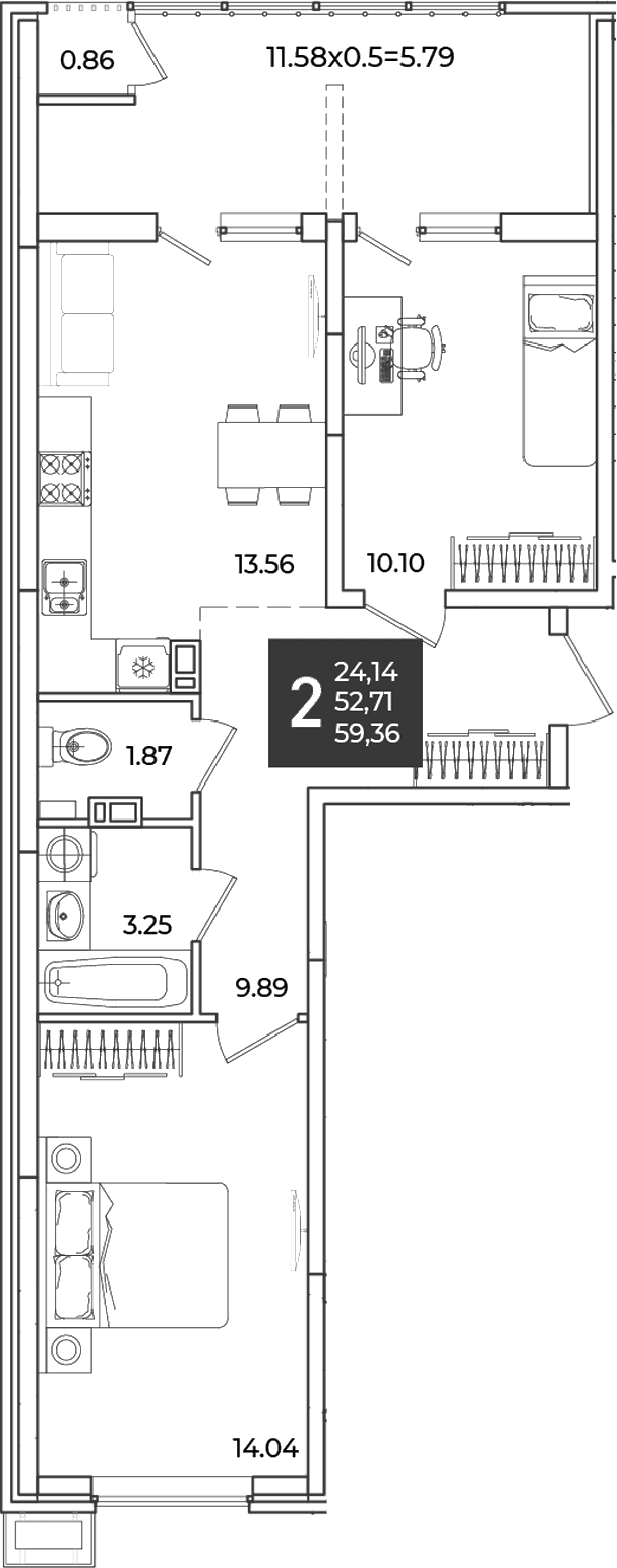 Продается 2-комн. квартира, 52.71 м²