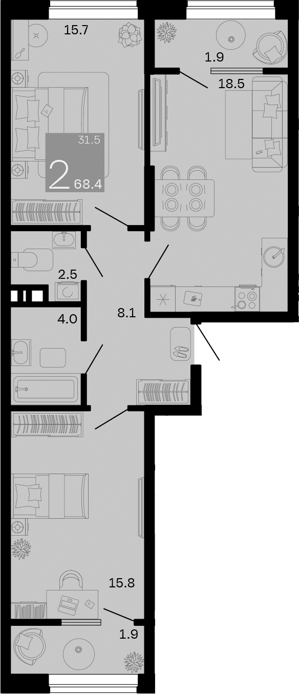 Продается 2-комн. квартира, 64.6 м²