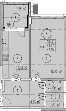 Продается 1-комн. квартира, 44.77 м²