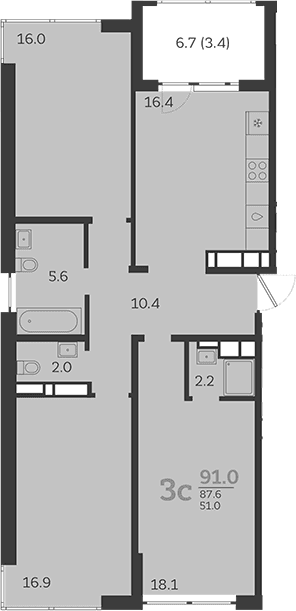 Продается 4-комн. квартира, 87.6 м²
