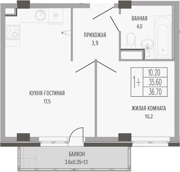 Продается 2-комн. квартира, 37.24 м²