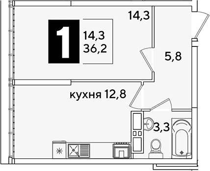 Продается 1-комн. квартира, 36.2 м²